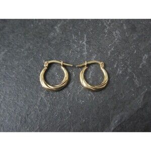 Tiny Gold Hoop Earrings 14mm 10K Gold Filled New Old Stock